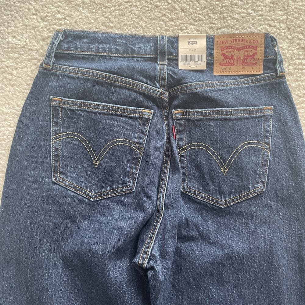 Levis 501 Curve High Rise Straight Leg Stretch Dark Blue Jeans Womens 31x30 NWT - Thumbnail 7