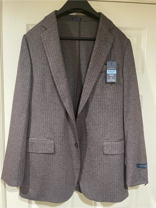 Stafford Stretch Sport Coat - Burgundy Plum Gray Mens 42 Regular NWT - Thumbnail 12