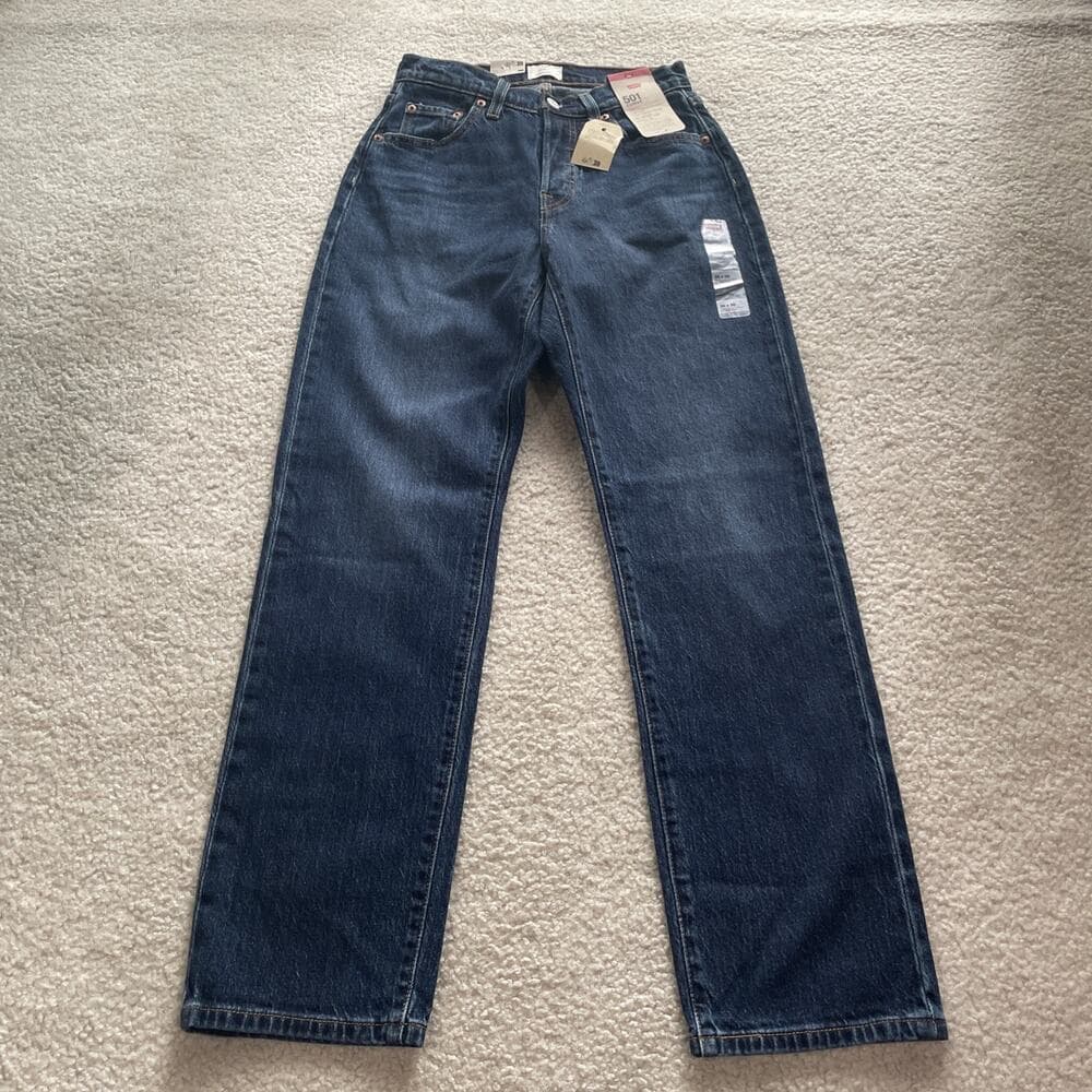 Levis 501 Curve High Rise Straight Leg Stretch Dark Blue Jeans Womens 31x30 NWT - Thumbnail 5