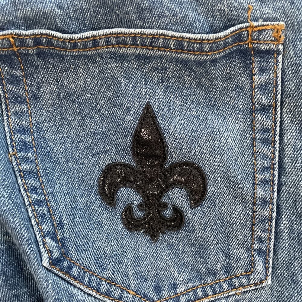 MNML 100% Cotton Blue Jeans w Fleur-de-lis Embroidery Womens Size 29 Rough Hem - Thumbnail 9
