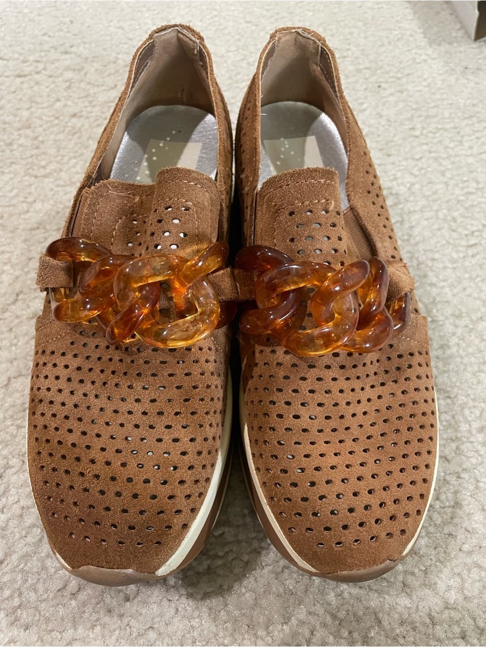 Dolce Vita Tan Suede Platform Slip-On Loafers with Amber Chain - Thumbnail 10
