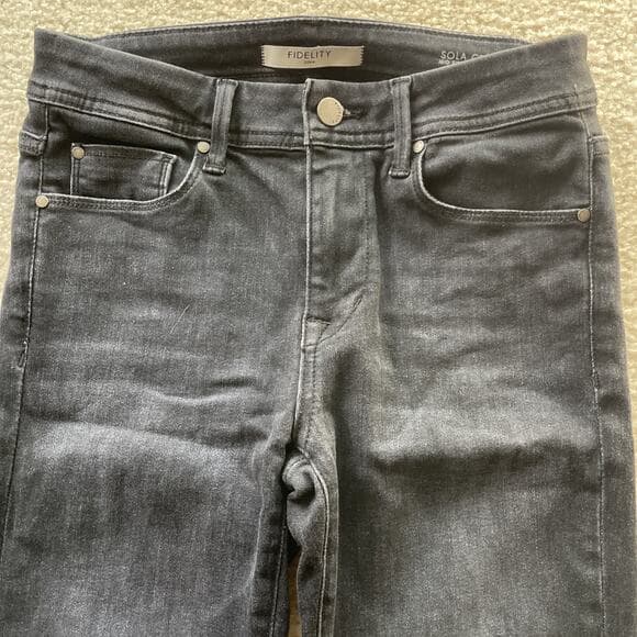 Fidelity Denim Sola Mid Rise Ankle Crop Black Jeans Silver Womens 26 - Thumbnail 11