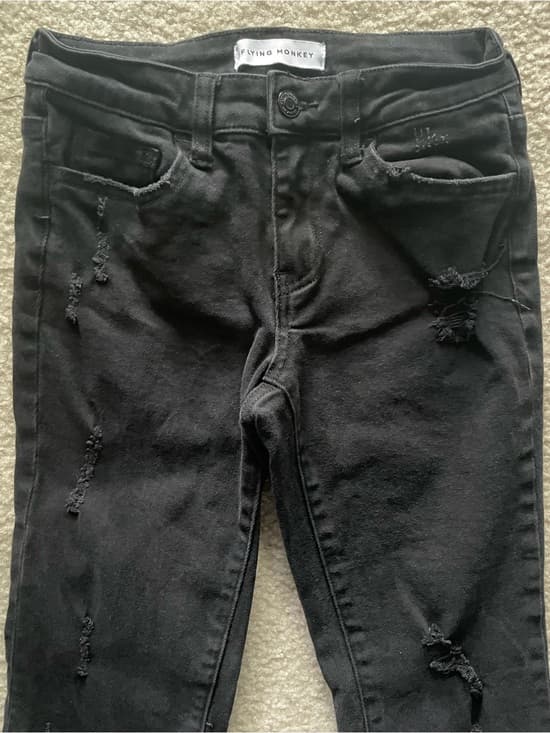 Flying Monkey Black Distressed Ripped Flare Slit Leg Jeans Women’s 24 - Thumbnail 12