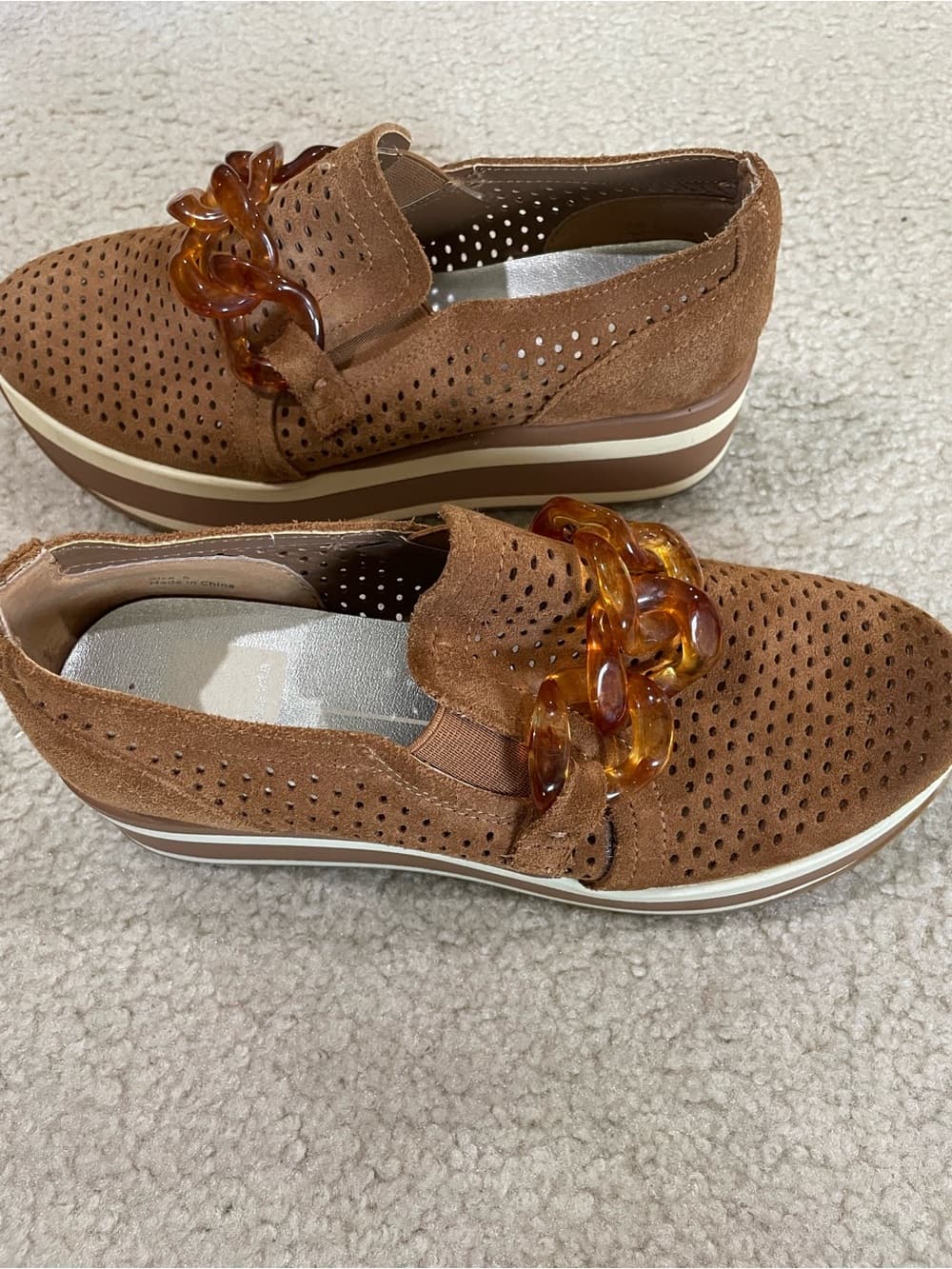 Dolce Vita Tan Suede Platform Slip-On Loafers with Amber Chain - Thumbnail 4