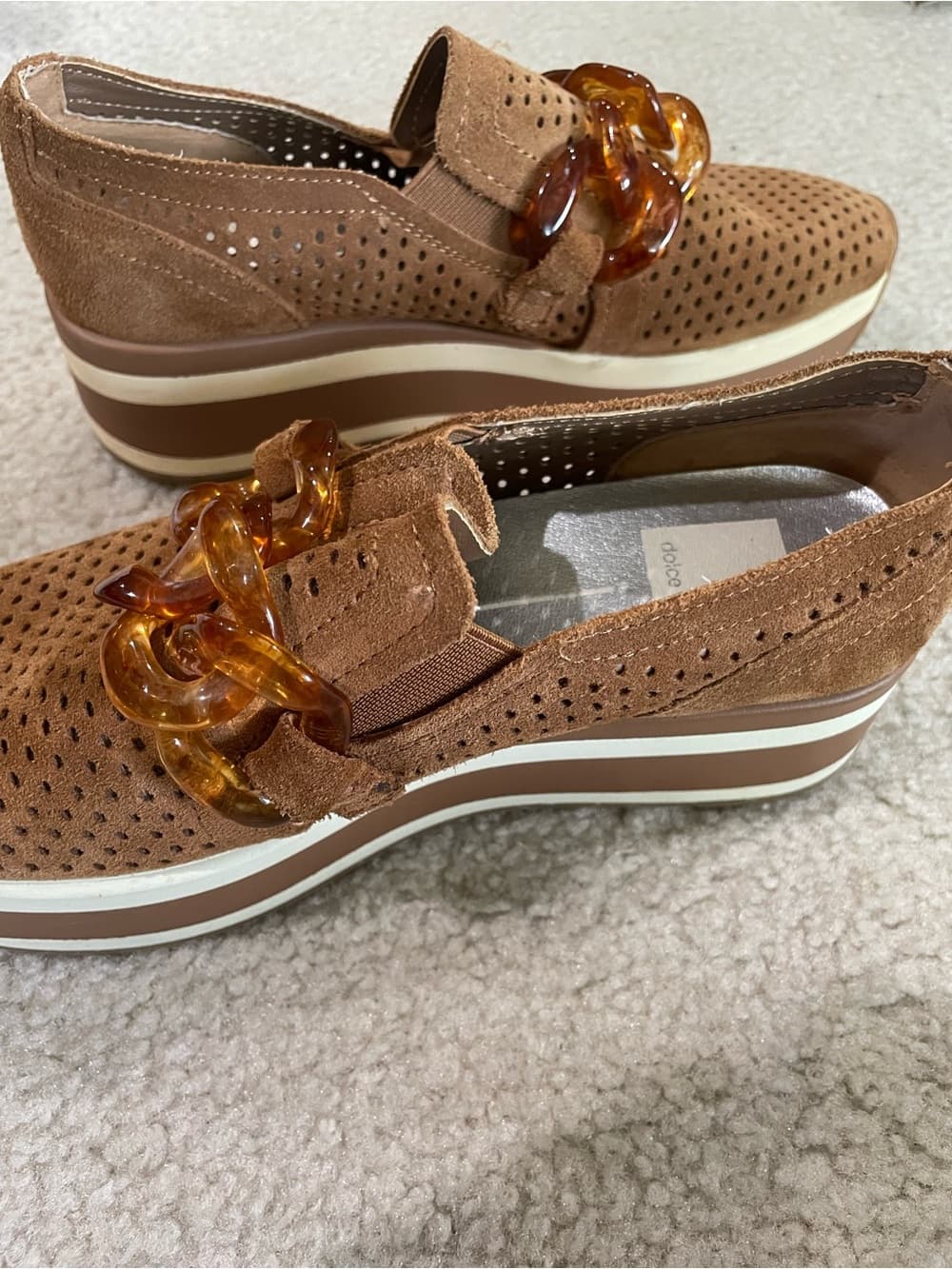Dolce Vita Tan Suede Platform Slip-On Loafers with Amber Chain - Thumbnail 5