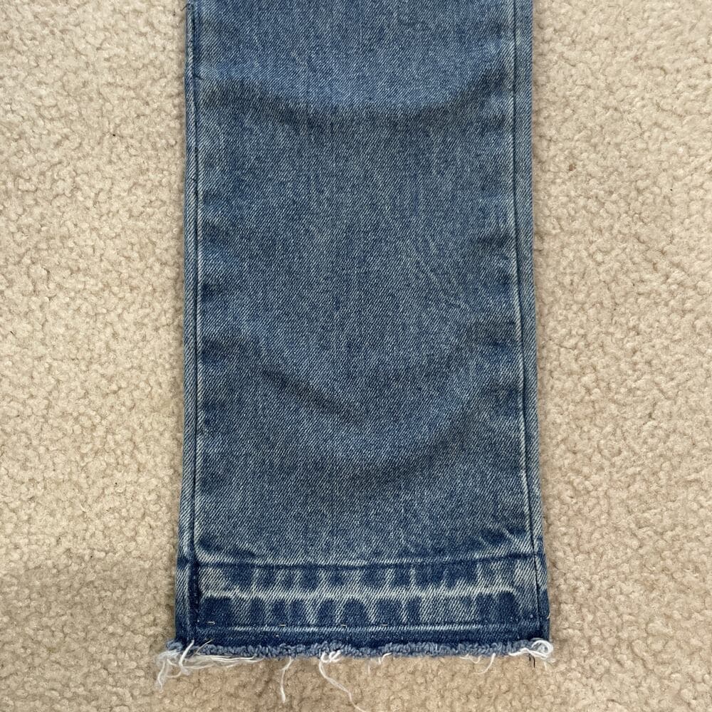 MNML 100% Cotton Blue Jeans w Fleur-de-lis Embroidery Womens Size 29 Rough Hem - Thumbnail 4