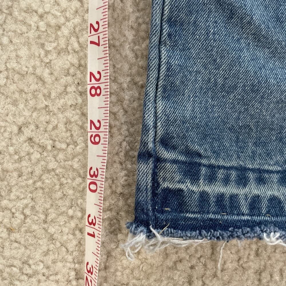 MNML 100% Cotton Blue Jeans w Fleur-de-lis Embroidery Womens Size 29 Rough Hem - Thumbnail 6