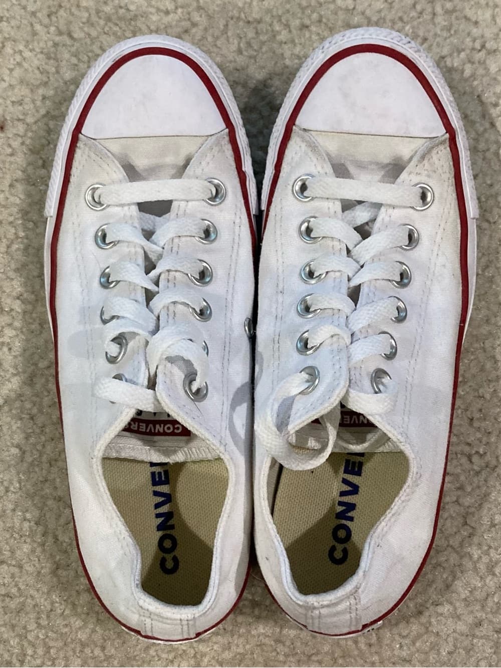 Converse White Canvas Low Top Sneakers with Red Trim Women 6.5 Men 4.5 Preowned - Thumbnail 7