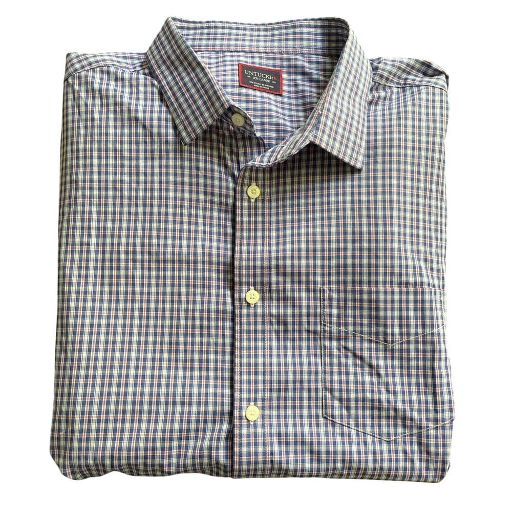 UNTUCKit Men’s XXL Plaid Button Down Shirt Long Sleeve Stretch Nylon Blue Pink - Thumbnail 10