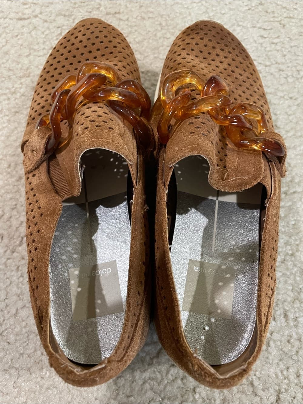 Dolce Vita Tan Suede Platform Slip-On Loafers with Amber Chain - Thumbnail 2