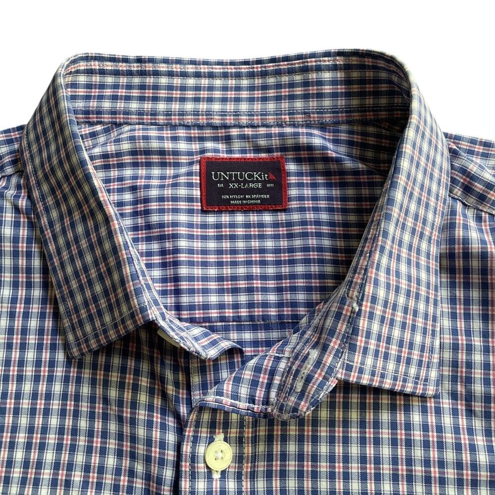 UNTUCKit Men’s XXL Plaid Button Down Shirt Long Sleeve Stretch Nylon Blue Pink - Thumbnail 2