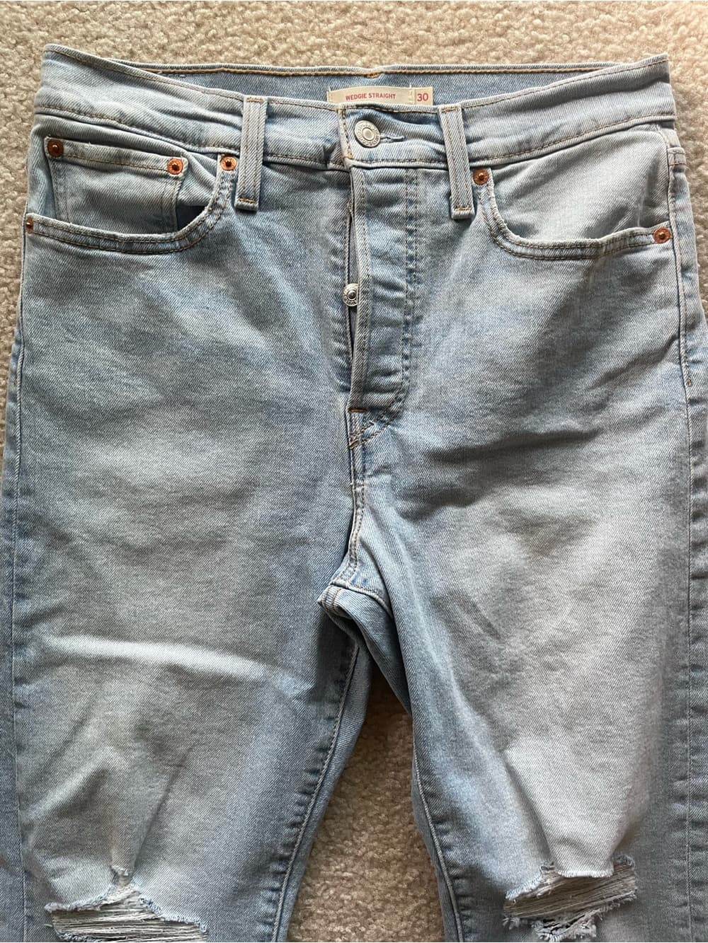 Levi's Wedgie Straight Distressed Pale Blue Women's Jeans Size 30x28 - Thumbnail 12