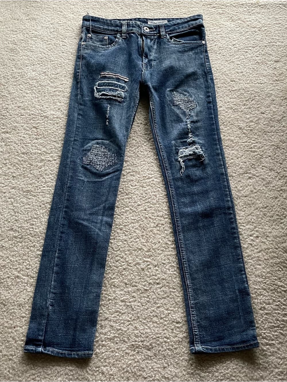 Madewell Fast Fish Distressed Women's Skinny Jeans in Dark Blue Denim Size 28 - Thumbnail 10