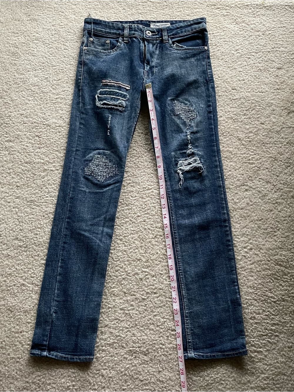Madewell Fast Fish Distressed Women's Skinny Jeans in Dark Blue Denim Size 28 - Thumbnail 2