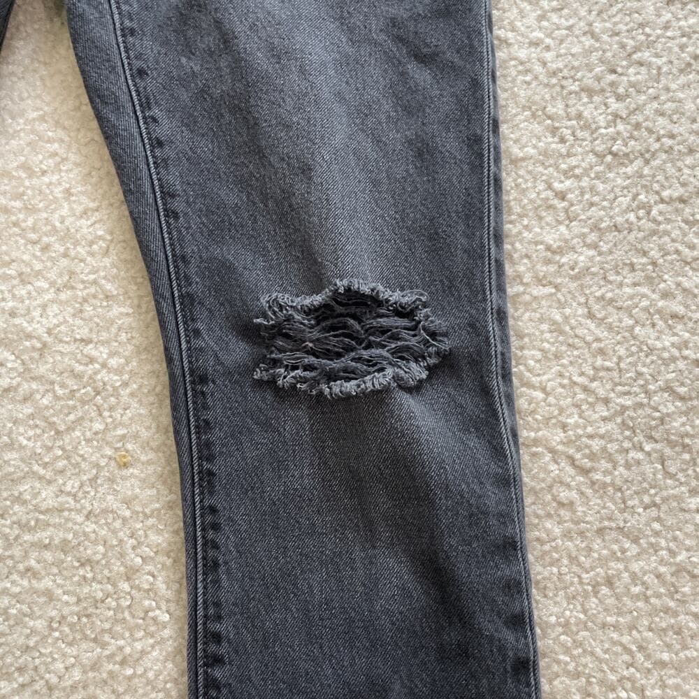 Levis 501 S Womens 24x28 Black Denim Skinny BIG E Button Fly Jeans Distressed - Thumbnail 3