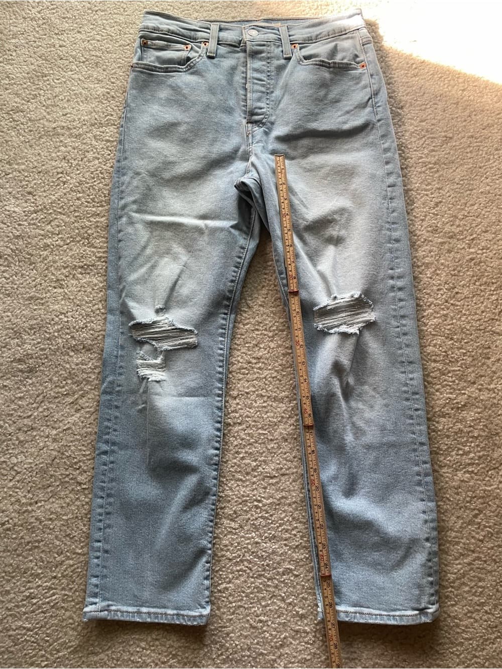 Levi's Wedgie Straight Distressed Pale Blue Women's Jeans Size 30x28 - Thumbnail 7