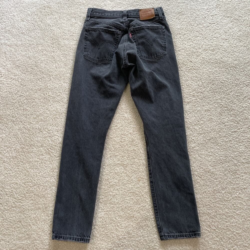 Levis 501 S Womens 24x28 Black Denim Skinny BIG E Button Fly Jeans Distressed - Thumbnail 8
