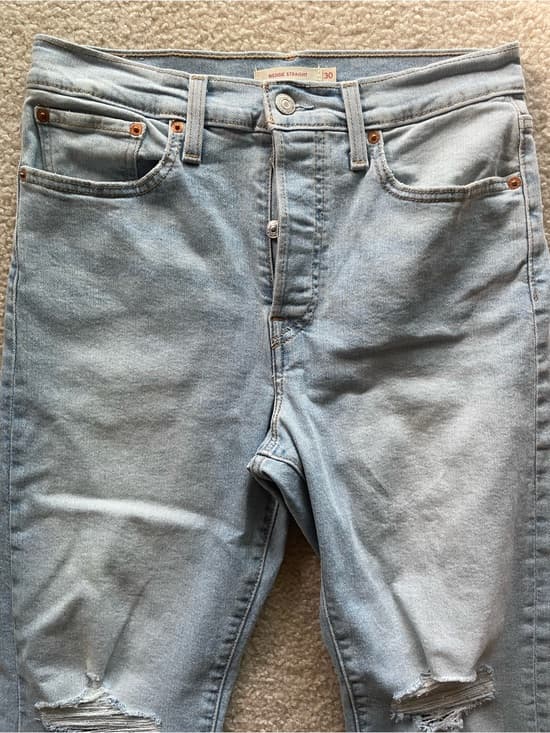 Levi's Wedgie Straight Distressed Pale Blue Women's Jeans Size 30x28 - Thumbnail 13