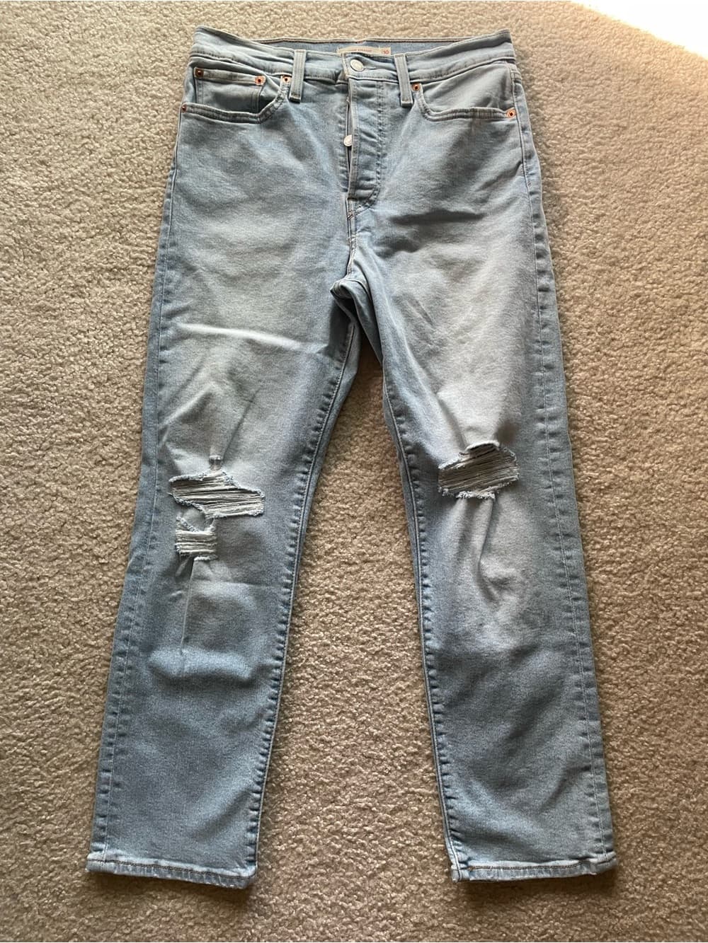 Levi's Wedgie Straight Distressed Pale Blue Women's Jeans Size 30x28 - Thumbnail 2