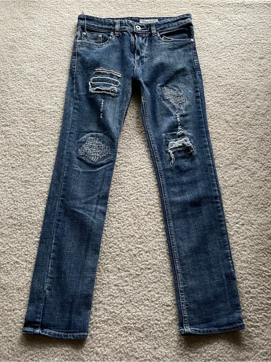 Madewell Fast Fish Distressed Women's Skinny Jeans in Dark Blue Denim Size 28 - Thumbnail 11