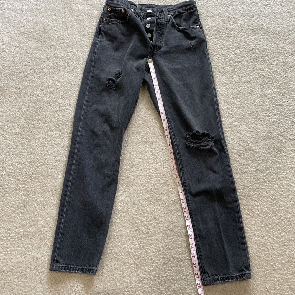 Levis 501 S Womens 24x28 Black Denim Skinny BIG E Button Fly Jeans Distressed - Thumbnail 6