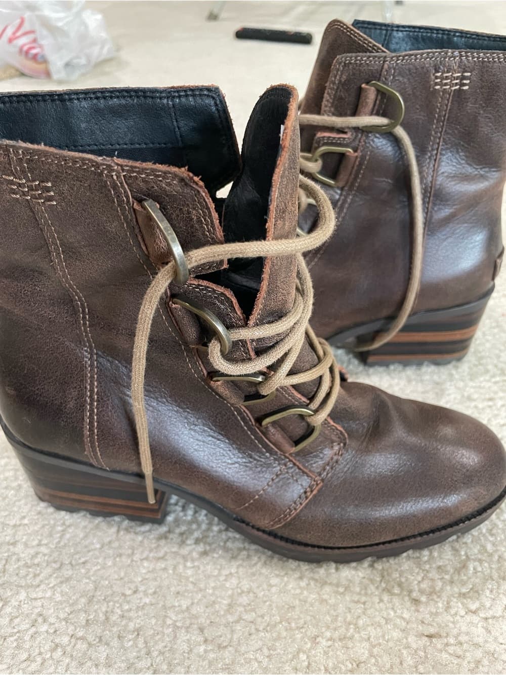 Sorel Women's Brown Leather Combat Boots - Very Good Condition Size 9 - Thumbnail 6