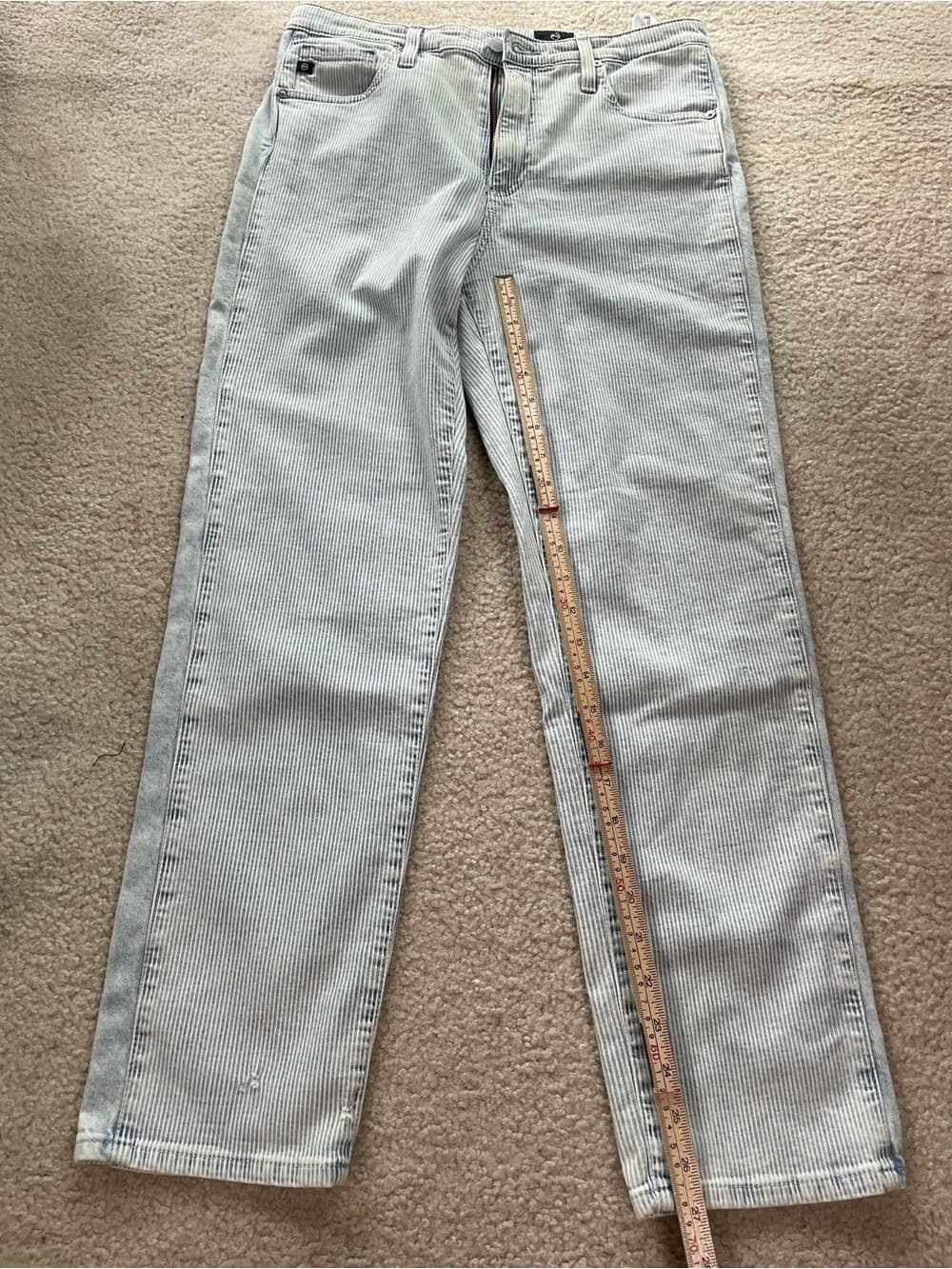 Adriano Goldschmied Isabelle Side Panel High Rise Straight Light Pinstripe Denim - Thumbnail 4
