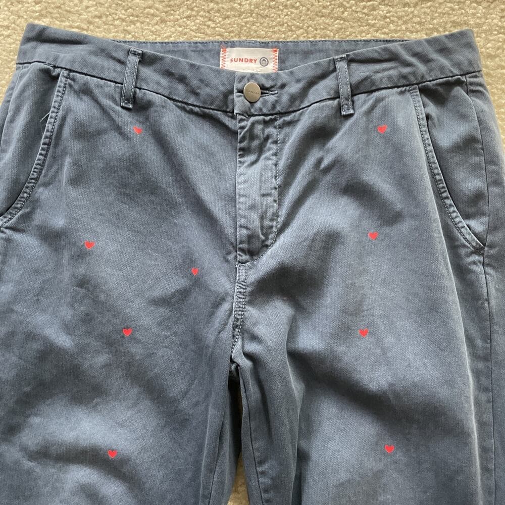 Sundry Cropped Elastic Pants w Heart Details Blue Size 29 Preowned - Thumbnail 9