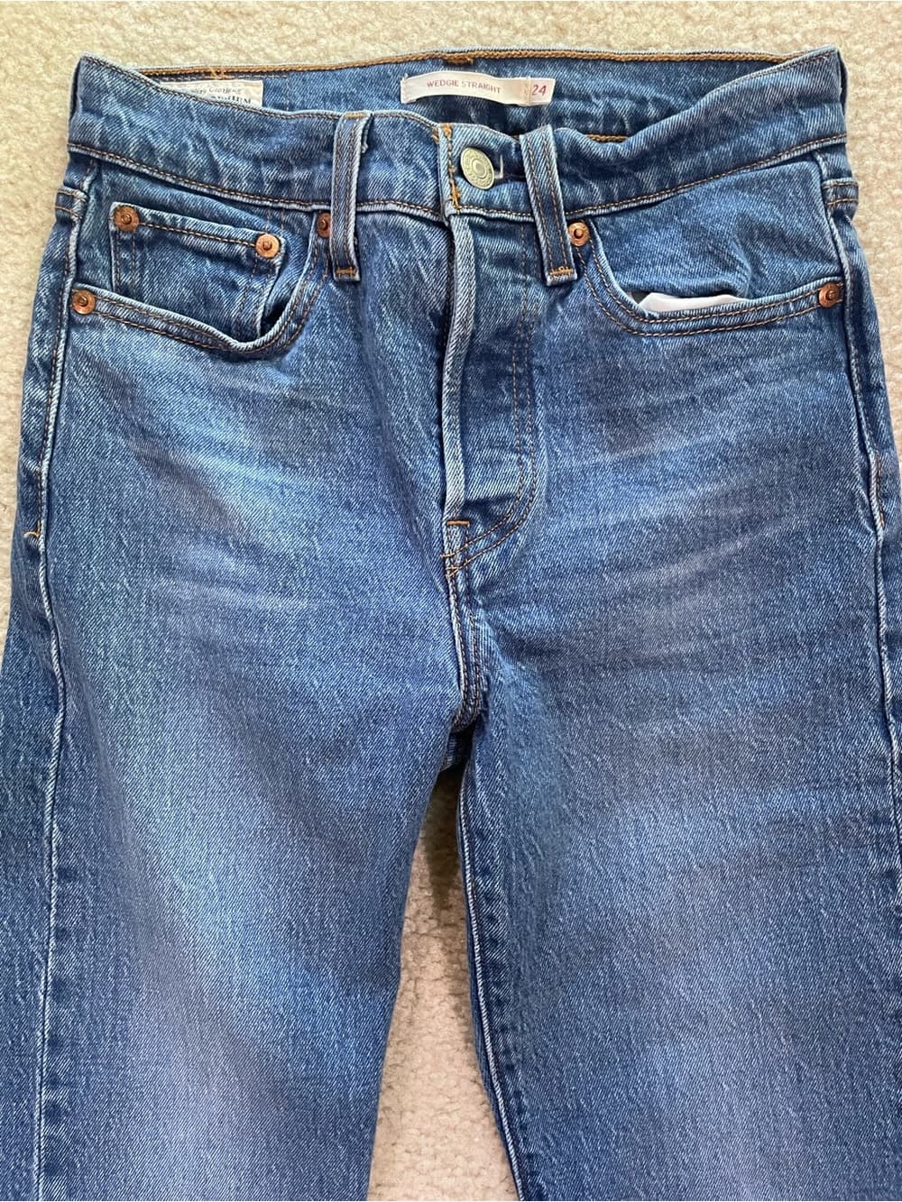 Levi's Wedgie Medium Blue Straight Leg Women's Jeans Size 24 - Thumbnail 10