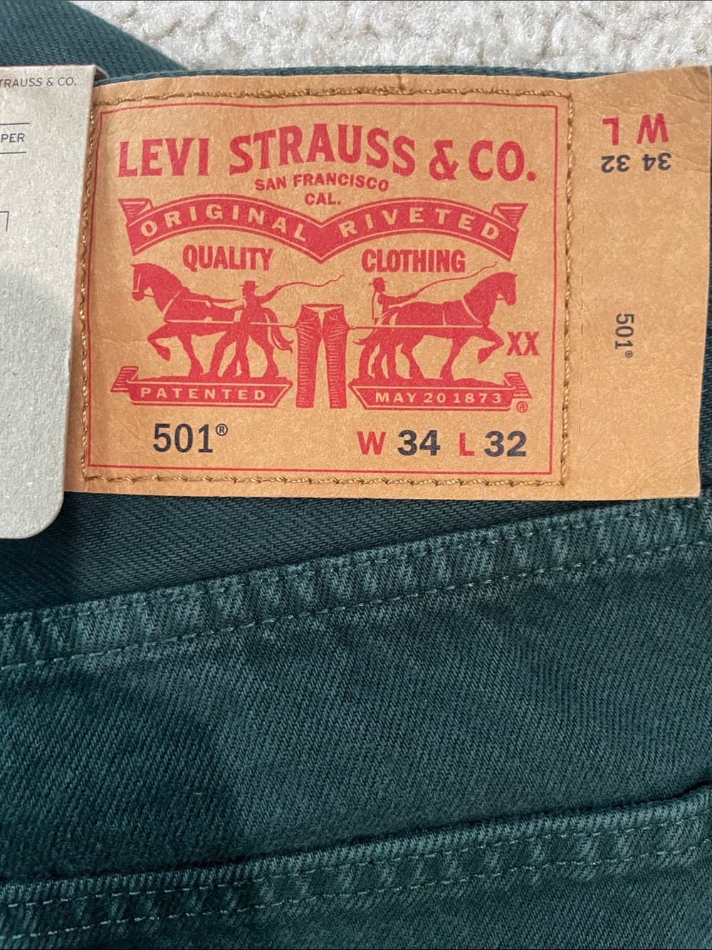 Levi's 501 Original Straight Jeans in Dark Green Men’s 34x32 NWT - Thumbnail 5