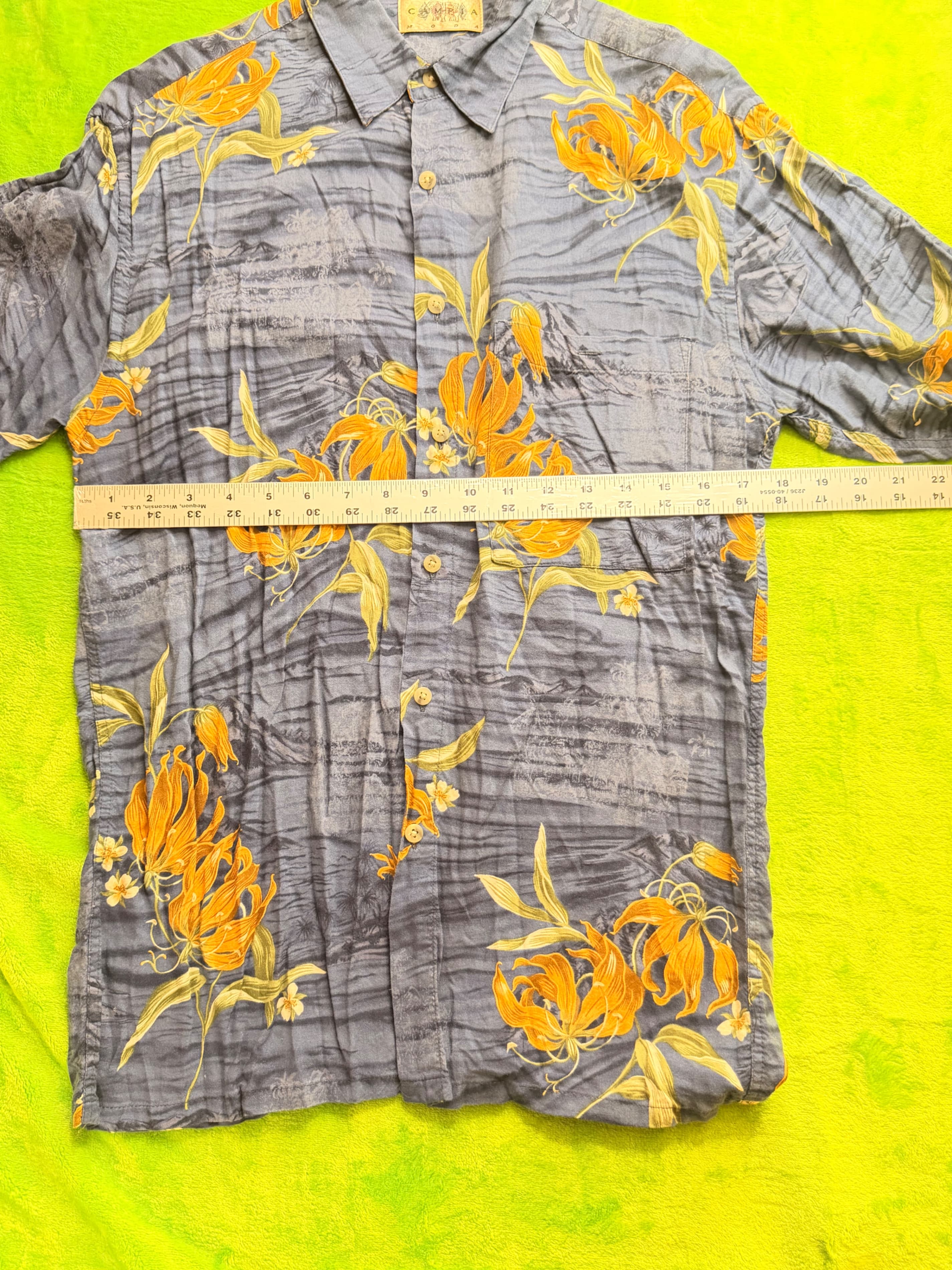 Campia Moda Men's M Gray Floral Rayon Button Up Shirt Tropical - Thumbnail 4