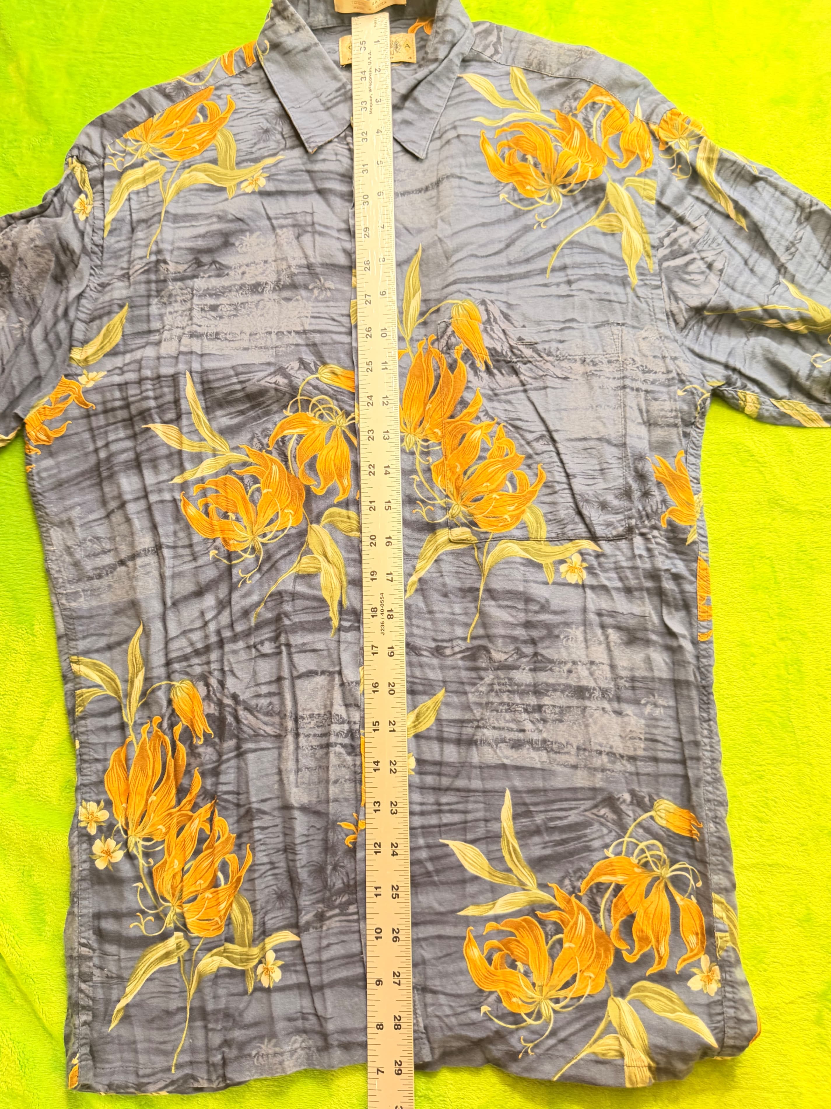 Campia Moda Men's M Gray Floral Rayon Button Up Shirt Tropical - Thumbnail 5