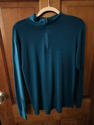 Vintage 90s REI Mens Large 1/4 Zip Pullover Fleece Shirt Green Made in USA - Thumbnail 2