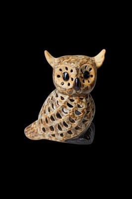 Vintage Ceramic Owl Figurine Pierced Reticulated Candle Holder Hand Painted