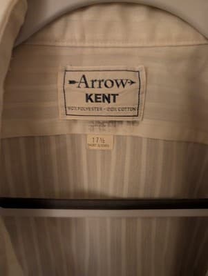 VTG - 1970s Arrow "Kent" Short Sleeve Button-Down Shirt – Size XL (17.5) – Cream - Thumbnail 2