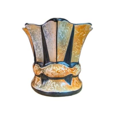Vintage 1930s Czech Art Deco Pottery Planter Orange Black Alienware Mold 11004 - Thumbnail 2
