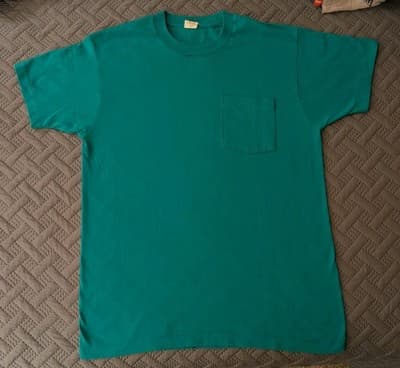 Vintage 80s Fruit of the Loom Golden Blend Blank Green Pocket T-Shirt XL USA