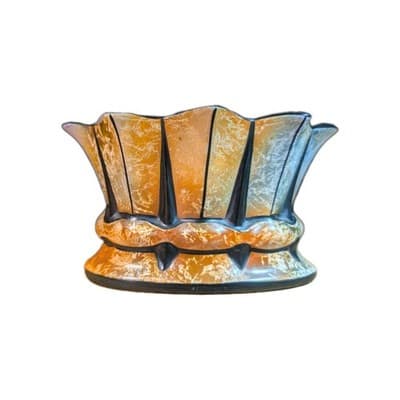 Vintage 1930s Czech Art Deco Pottery Planter Orange Black Alienware Mold 11004 - Thumbnail 3