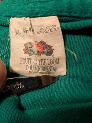 Vintage 80s Fruit of the Loom Golden Blend Blank Green Pocket T-Shirt XL USA - Thumbnail 3