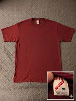 Vintage Late 80s / Early 90s Jerzees Maroon Blank T-Shirt Made in USA - Size XL