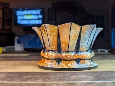 Vintage 1930s Czech Art Deco Pottery Planter Orange Black Alienware Mold 11004 - Thumbnail 10