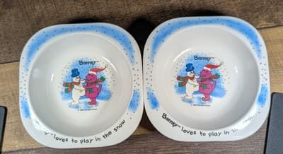Vintage 1993 Barney "Loves to Play in the Snow" Bowls - Set of 2 by Selandia