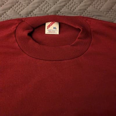 Vintage Late 80s / Early 90s Jerzees Maroon Blank T-Shirt Made in USA - Size XL - Thumbnail 2