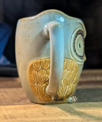 Vintage Ceramic Owl Coffee Mug Drip Glaze Earth Tone Brown 3D Embossed Boho MCM - Thumbnail 2
