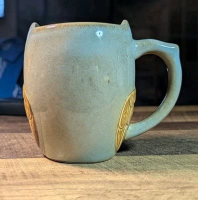 Vintage Ceramic Owl Coffee Mug Drip Glaze Earth Tone Brown 3D Embossed Boho MCM - Thumbnail 3