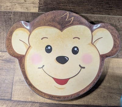 Wegmans Vintage Style Melamine Monkey Face Kids Plate Toddler Divided Dish Brown