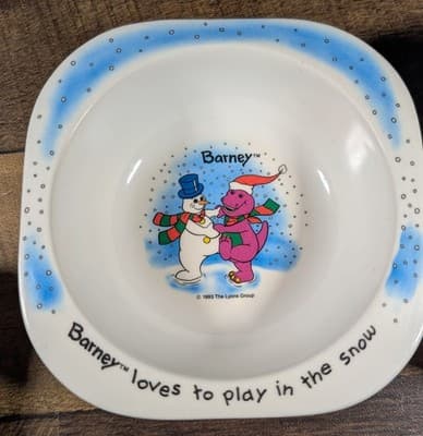 Vintage 1993 Barney "Loves to Play in the Snow" Bowls - Set of 2 by Selandia - Thumbnail 4