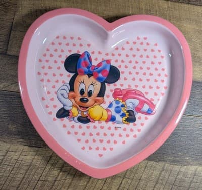 Vintage Disney Minnie Mouse Heart Shaped Melamine Plate Bowl Elandia Taiwan