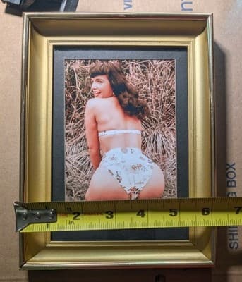 Bettie Page Framed Matted Print Vintage Pinup Bikini Photo Gold Frame 5x7 Art - Thumbnail 3