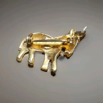 Vintage Gold Tone Donkey Brooch Pin Mid Century Burro Rhinestone Eye Unsigned - Thumbnail 2